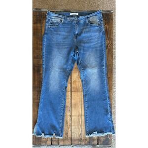 KanCan Maurices Womens Bootcut Jeans Medium Wash Distressed Raw Hem 16 165735